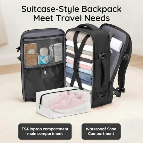 Taygeer Mochila De Viaje Para Hombre, TSA Travel Laptop Backpack for Men | Carry on Bag, Fits 15.6 Inch Laptop, Shoe Pouch, Water Bottle Pocket, Travel Gift for Men Business Work Black - color: Black
