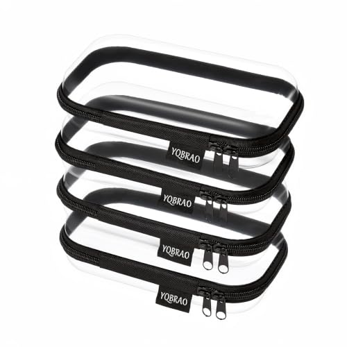 YQBRAO 4-Pack Clear Hard Shell Zipper Case, 1.2mm Ultra-Thick Diaper Bag Organizer Pouches, Rigid Self-Standing Travel Makeup Bags with YKK Zippers, TSA Approved, Black - color: Black, size: 4 Pack(S)