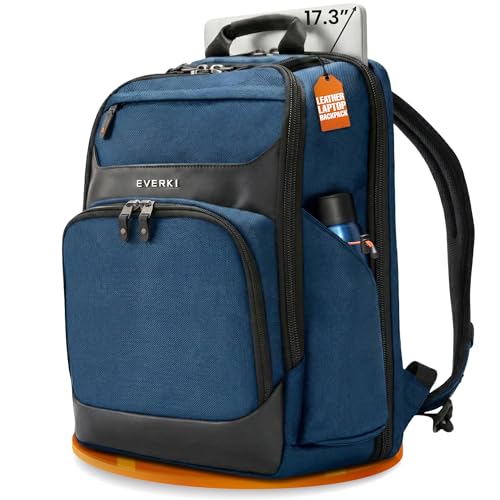 EVERKI Onyx 36L Business Laptop Backpack – Professional Travel Backpack for Men & Women, Laptop Bag with Premium Leather Ballistic & Nylon, Office & Flight Approved, Fits Laptops up to 17.3” - Navy - color: Navy, size: 36 Liters