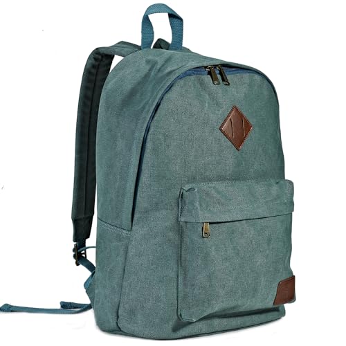 Canvas College Laptop Backpack, Durable Rucksack Travel Notebook Bag Backpack Book Bag for Men Women Turquoise Factory Directly - color: Turquoise
