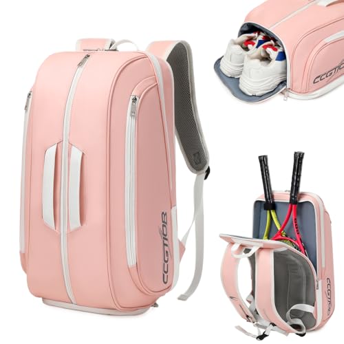 Tennis Racket Bag Pickleball Padel Backpack With Shoe Compartment, Laptop Sleeve,Fence Hook,Ball Sleeve - color: Pink