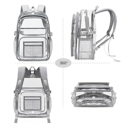 abshoo Large Heavy Duty Clear Backpack For School Bookbag Transparent Multi Pocket Backpacks (Grey) - color: Grey