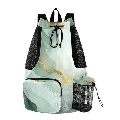 Drawstring Gym Bags Pool Bag With Pockets Pull String Back Pack Waterproof Marble White Green - color: Color 20