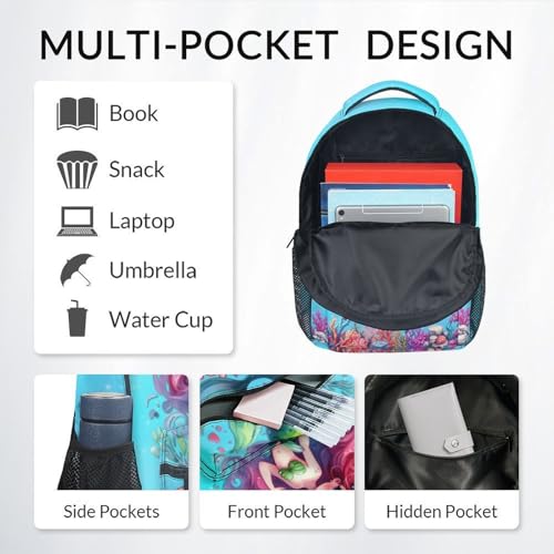 Mercuryelf Personalized Mermaid Backpack for Girls 3PCS Kids Backpack Set with Lunch Bag & Pencil Case, 17 Inch School Bookbag for Elementary Kindergarten - color: Black