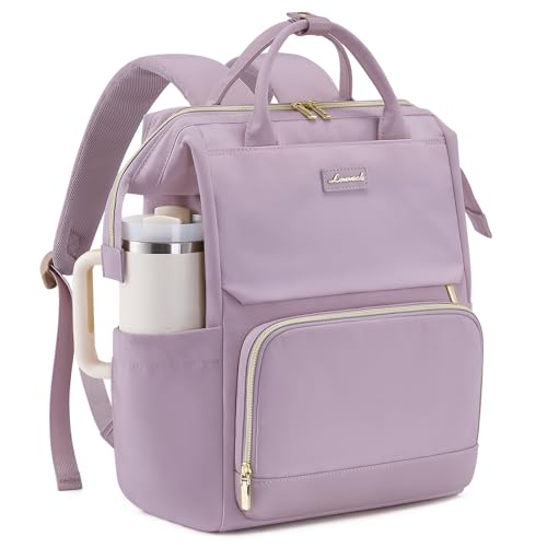 LOVEVOOK Laptop Backpack for Women with Giant Tumbler Holder Pocket, 15.6 inch Travel Work Backpack Purse for Nurse Teacher, Waterproof Bag College Bookbag Casual Daypack Purple - color: Light Purple, size: 15.6 inch
