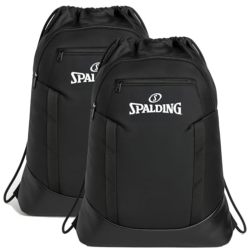 Spalding Drawstring Backpack Sports Bag | Black Waterproof Gym Bag | Cinch Sack with Separate Shoe and Ball Holder| for Travel, Basketball, Sports, 2 Pack - style: Backpack