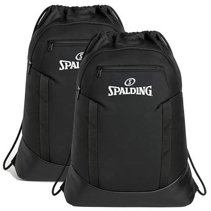 Spalding Drawstring Backpack Sports Bag | Black Waterproof Gym Bag | Cinch Sack with Separate Shoe and Ball Holder| for Travel, Basketball, Sports, 2 Pack - style: Backpack