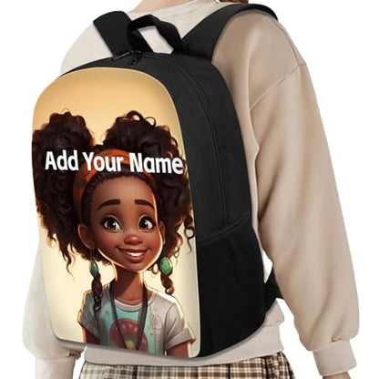 African Custom Name Backpack for School Girls 3rd Grade/4Th Grade Back to School Afro Personalized Bookbag for Kids 4-6/3-5 Student Book Bag - color: African Black Girl-1