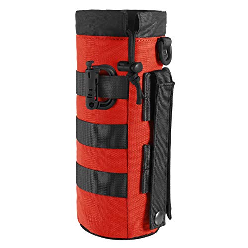 FRTKK Tactical MOLLE Water Bottle Pouch with Drawstring Open Top & Mesh Bottom, Military Water Bottle Holder Bag Sports Travel Hydration Carrier - color: Red-1 pack