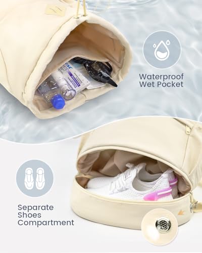 RHDZO Drawstring Backpack Sports Gym Bag with Shoe Compartment and Wet Pocket String Swim Bag for Women Men Beach Backpack, Beige - color: Beige