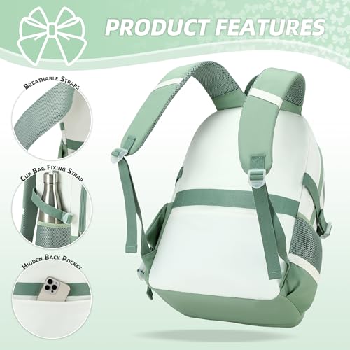 School Backpack for Girls 3PCS Nylon Kids Backpack Set with Lunch Box & Pencil Pouch, Cute Lightweight Teen Girls School Bag Laptop Bag Travel Daypack for Elementary Middle High School Beige Green - color: Green