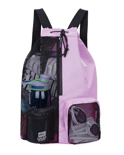 WANDF Swim Bag Mesh Drawstring Backpack with Wet Pocket for Swimming, Gym, and Workout Gear - color: Purple, size: Large