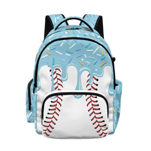 Suobstales Aqua Blue Baseball Ice Cream Drip Print Backpack for Kids Girls Boys Large Capacity Casual Daypack with Adjustable Strap Lightweight Rucksack Bookbag Back to School Gifts for Teens Child - color: Aqua Blue Baseball Ice Cream Drip