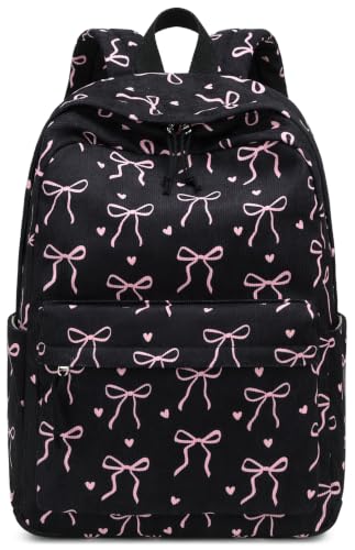 Bluboon School Backpack for Teen Girls Women Laptop Backpack College Bookbags Middle School Travel Work Commuter Back Pack - color: Black Base Pink Bow & Heart