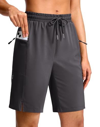 G Gradual Women's Hiking Shorts 2 Zipper Pockets Quick Dry Lightweight 9" Bermuda Cargo Shorts Water Resistant Athletic Walk - color: Dark Grey, size: Small