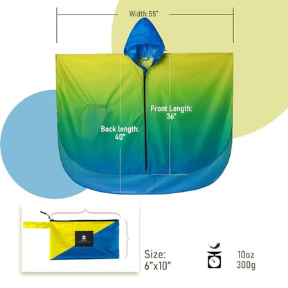 SaphiRose Unisex Rain Poncho Waterproof Raincoat Hooded for Adults Women with Pockets - color: Gradient Yellow-blue