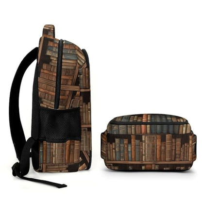 Library Bookshelf Book Backpack with Multiple Pockets, Large Capacity Laptop Backpack Unisex Durable Daypack for Travel, Work