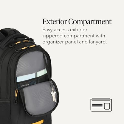 SWISSGEAR Cecil Laptop Backpack, Fits Most 16-Inch Laptops, Three-Compartment Design, Airflow Back Panel, Black, 27.3L, 18-Inch - color: Black/Gold