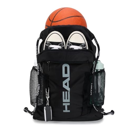 HEAD Men's Drawstring Backpack with Shoe & Phone Pocket,Structured Sports Gym Sack with Bottle Holders for Basketball, Workout, Tennis, Swimming, Travel,Training - color: Black