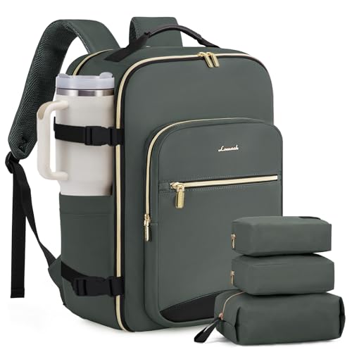 LOVEVOOK 50L Large Travel Backpack for Women Men Fits 17 Inch Laptop, Carry on Backpack for Traveling on Airplane, Personal Item Bag Airline Approved, Business Causal Weekender Backpacks - color: Grey Green-black, size: 50L-18.3 Inch-4Pcs