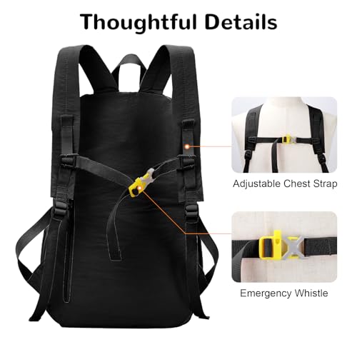 25L Collapsible Hiking Backpack with Chest Strap for Men, Foldable Lightweight Gym Backpack with Waterproof Wet Pocket, Black - color: Black