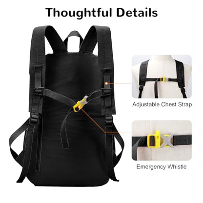 25L Collapsible Hiking Backpack with Chest Strap for Men, Foldable Lightweight Gym Backpack with Waterproof Wet Pocket, Black - color: Black