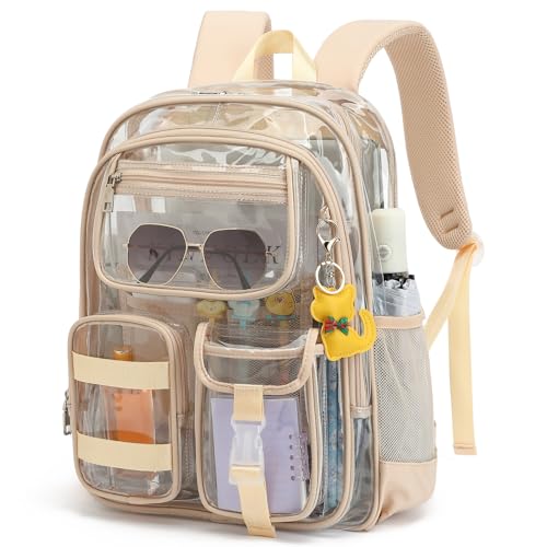 Clear Backpack for School Girls Boys Heavy Duty Transparent Backpack with Multiple Pockets, Lightweight PVC See Through Bookbag for Students- Yellew - color: Yellew