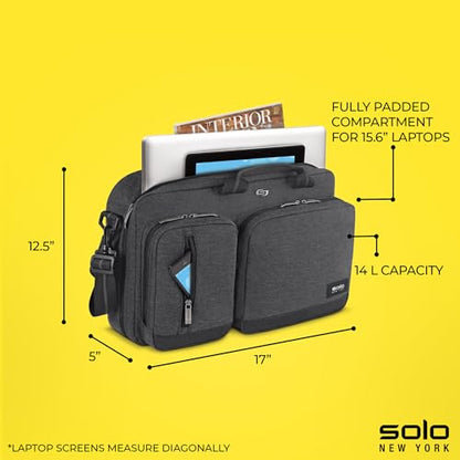Solo New York Hybrid Briefcase Backpack - Laptop Carrying Bag for Women & Men, Fits 15.6" Computer, Adjustable - Duane, Black - color: Grey
