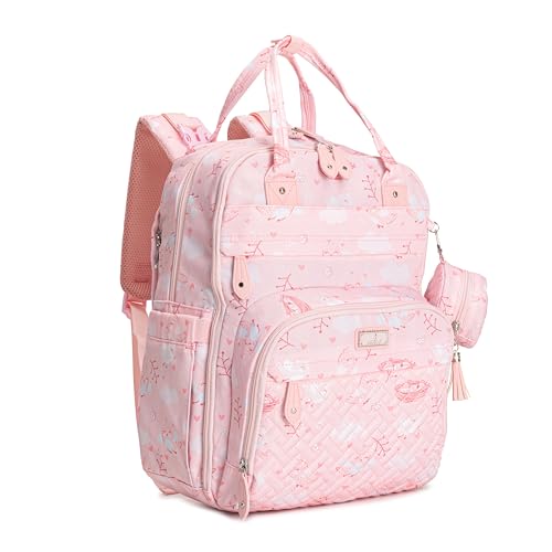 BabbleRoo Diaper Bag Backpack - Baby Essentials Travel Tote - Multi Function Water Resistant Diaper Bag, Travel Essentials Baby Bag with Changing Pad, Stroller Straps & Pacifier Case - Pink Birdy - color: Pink Birdy, size: Large