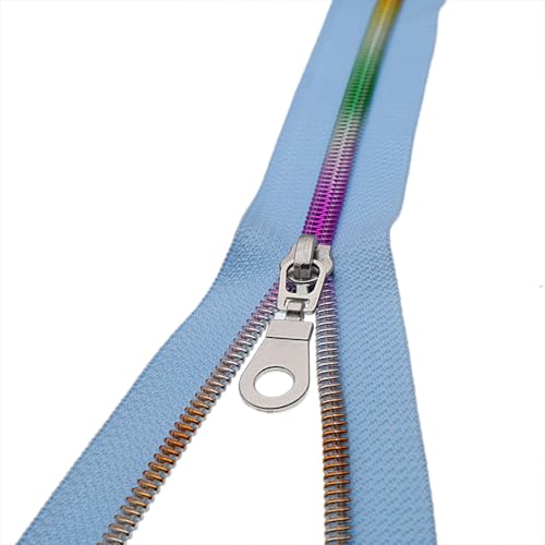#5 Colorful Metallic Nylon Coil Zipper by Yard,Blue Zipper Tape Bulk 10 Yards with 25pcs Silver Pull for DIY Sewing Craft Bag YIGUANXIN - color: Blue-Colorful