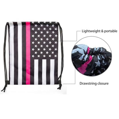 Thin Red Line American Flag Drawstring Backpack, Lightweight Cinch String Sports Sackpack for Men & Women,pack of 2 - color: Americanflag-red Stripe
