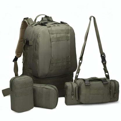 Military Tactical Backpack for Men 60L Waterproof Bug Out Bag Survival Rucksack Go Bag Emergency Molle System Army 3 Day Assault Pack for Hiking Hunting Camping Green - color: Green
