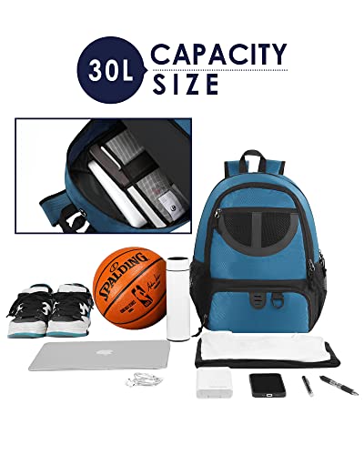 Basketball Bag Backpack for Men Women with Ball & Shoes Compartment 30L Capacity Lightweight Breathable Boys Girls Soccer Ball Bag Backpack Fit Volleyball Football Sports Travel School Gym - color: TK8Blue
