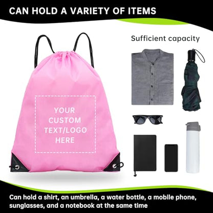 JEOHLORY pack of 50 Custom Bags With Your Logo,Drawstring Backpacks Bulk String Bag,Great for Travelling, Gym and for Everyday Use (Custom Pink) - color: Custom Pink