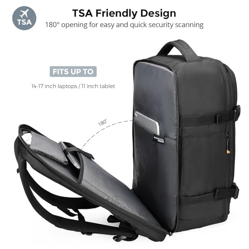 Swissdigital Design Travel Laptop Backpack 43L with USB Charging Port,TSA Friendly Flight Approved Carry-on Luggage Hand,Business Rucksack,Large Weekender Bag Fits 17 Inch Laptop Black | SD1748-01 - color: Black