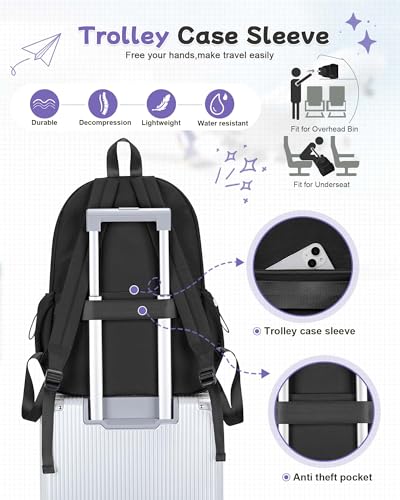 Black Backpack for School, High School Bookbag Back Pack for Teens Girls Boys, Lightweight College Backpack Book Bag for Women Men, Simple Casual Daypack Backpack Mochilas Escolares para Adolescentes - color: Black