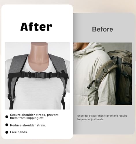 2Pcs Backpack Chest Straps, Black Adjustable Add Chest Strap to Backpack, Heavy Duty Elastic Chests Belt with Quick Release Buckle Clip, Comfortable Fit for Hiking, Camping, and Travel