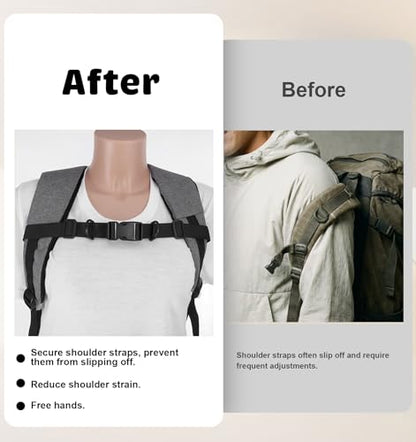 2Pcs Backpack Chest Straps, Black Adjustable Add Chest Strap to Backpack, Heavy Duty Elastic Chests Belt with Quick Release Buckle Clip, Comfortable Fit for Hiking, Camping, and Travel