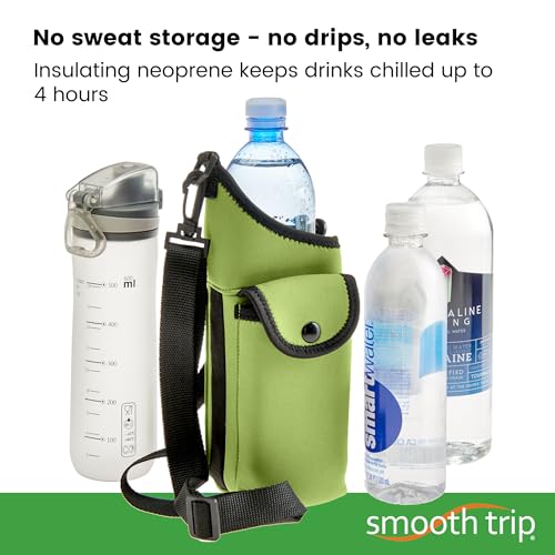Smooth Trip AquaPockets Neoprene Water Bottle Holder with Strap - Neoprene Sling Bag with Water Bottle Holder, Phone Pouch and Adjustable Strap for Walking and Hiking - Fits up to 32 oz. Bottles