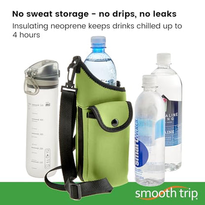 Smooth Trip AquaPockets Neoprene Water Bottle Holder with Strap - Neoprene Sling Bag with Water Bottle Holder, Phone Pouch and Adjustable Strap for Walking and Hiking - Fits up to 32 oz. Bottles