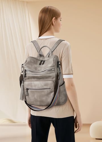 Shrrie Backpack Purse for Women Leather Backpack Fashion Designer Travel Backpack Convertible Shoulder Bag - color: 2-3-two-toned Gray
