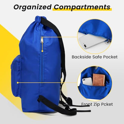 Vorspack Drawstring Backpack Water Resistant String Bag Sports Gym Sack with Side Pocket for Men Women - color: Blue