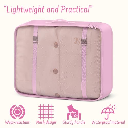 9 Set Packing Cubes for Travel Essentials - Lightweight Carry-On Luggage Organizer Bags with Shoe, Clothes & Laundry Bags for Airplane, Family & Business Travel, Pink - color: Pink