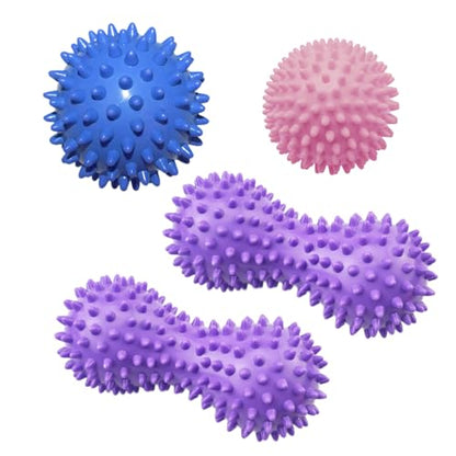 Spiky Peanut Massage Balls,4 Piece Hard Spiky Massage Ball Roller Set，Myofascial Release Ball，Foot Pain Relief, Muscle Therapy, Back Massage, Plantar Fasciitis Support