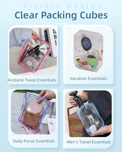 3 Packing Cubes 1 Quart Size Travel Bag TSA Approved Toiletry Bag Clear Small Purse Pouch International Long Flight Must Haves for Toiletries Makeup Liquids Airplane Europe Vacation Essentials