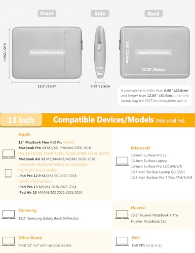 HYZUO 13 Inch Laptop Sleeve Bag Set for MacBook Air 13 M5/M4/M3/M2/M1 A3449 2026-2018, 13" MacBook Neo 2026 A3404, MacBook Pro 13 M2/M1 2026-2016, iPad Pro/Air 13, XPS 13, Surface Pro, Light Gray - color: Light Gray, size: 13 Inch