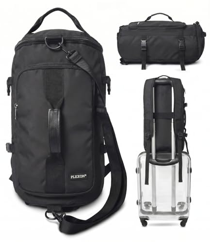 Plexon 3 in 1 Duffle Backpack for Travel Gym Sports Workout, 21" Water-resistant Carry On Duffel Bag, Lightweight Tear-Resistant Weekender for Men Women - color: Black
