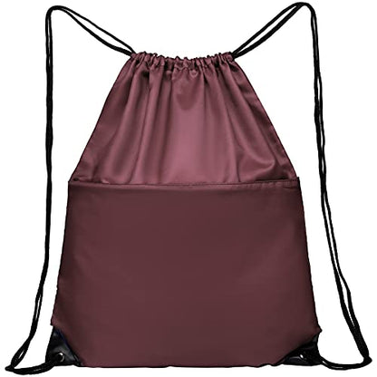 Drawstring Backpack Sports Water Resistant String Bag Sport Gym Sackpack for Women Men Large with Zipper, Burgundy - color: Burgundy