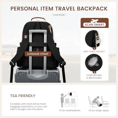 LOVEVOOK Laptop Backpack for Women with Pouch Pocket for Large Capacity Cup,17 Inch Teacher Nurse College Work Travel Backpack Purse,Waterproof Laptop Computer Bags,Beige-Black-Brown+Diamond-shaped - color: Beige - Black - Chestnut Brown + Diamond-shaped,