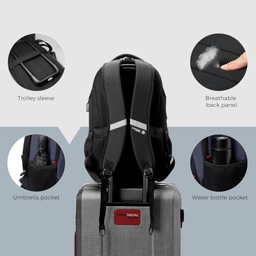 Swissdigital Design Laptop Backpack, Travel Backpack with USB Charging Port Fits 15.6 inches Computer, 31L College School Bookbag for Men, Blue/Black | SD803-12 - color: Blue
